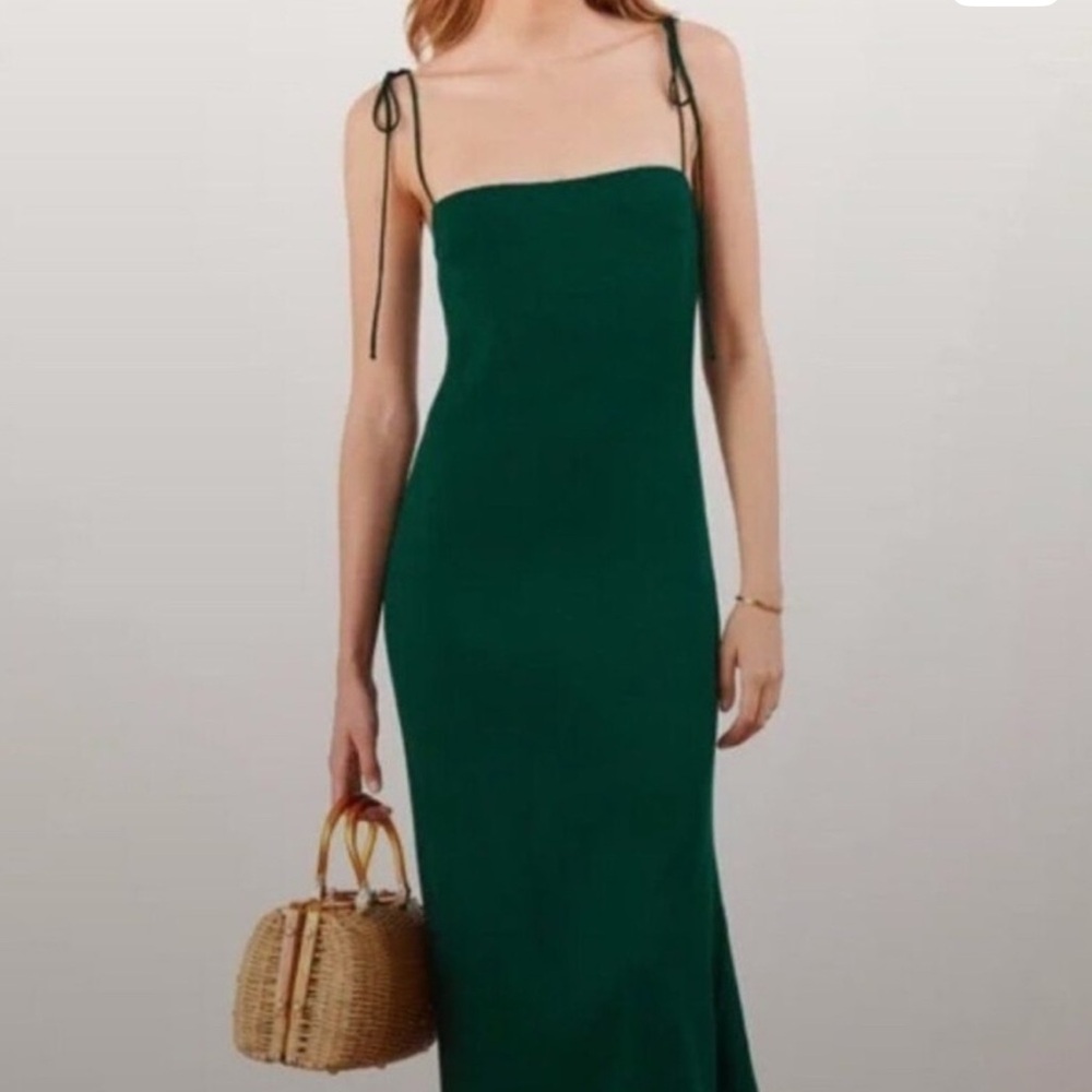 Reformation Green Sheath Dress Square Neck Cocktail